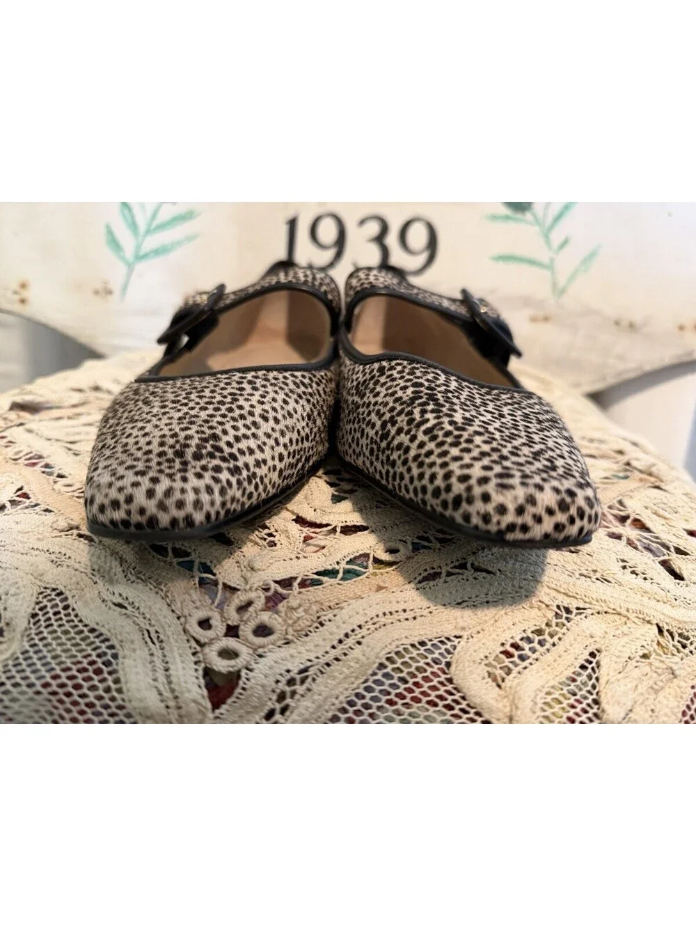 Boden Vic Chisel Toe Mary Jane Dalmation Print Black Ivory Mary Jane Sz 42/10